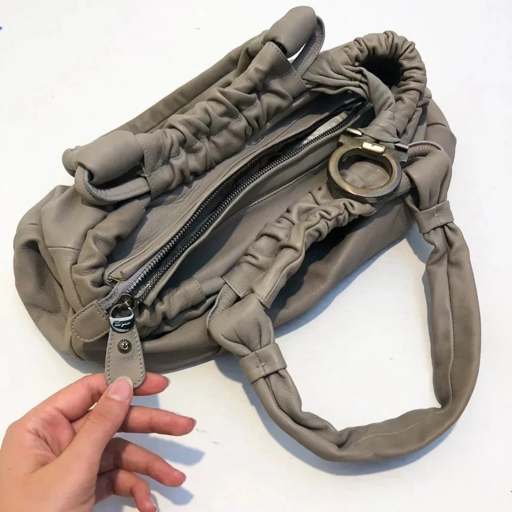 Salvatore Ferragamo Leather Designer Silver Hardware Hobo Shoulder Handle Bag